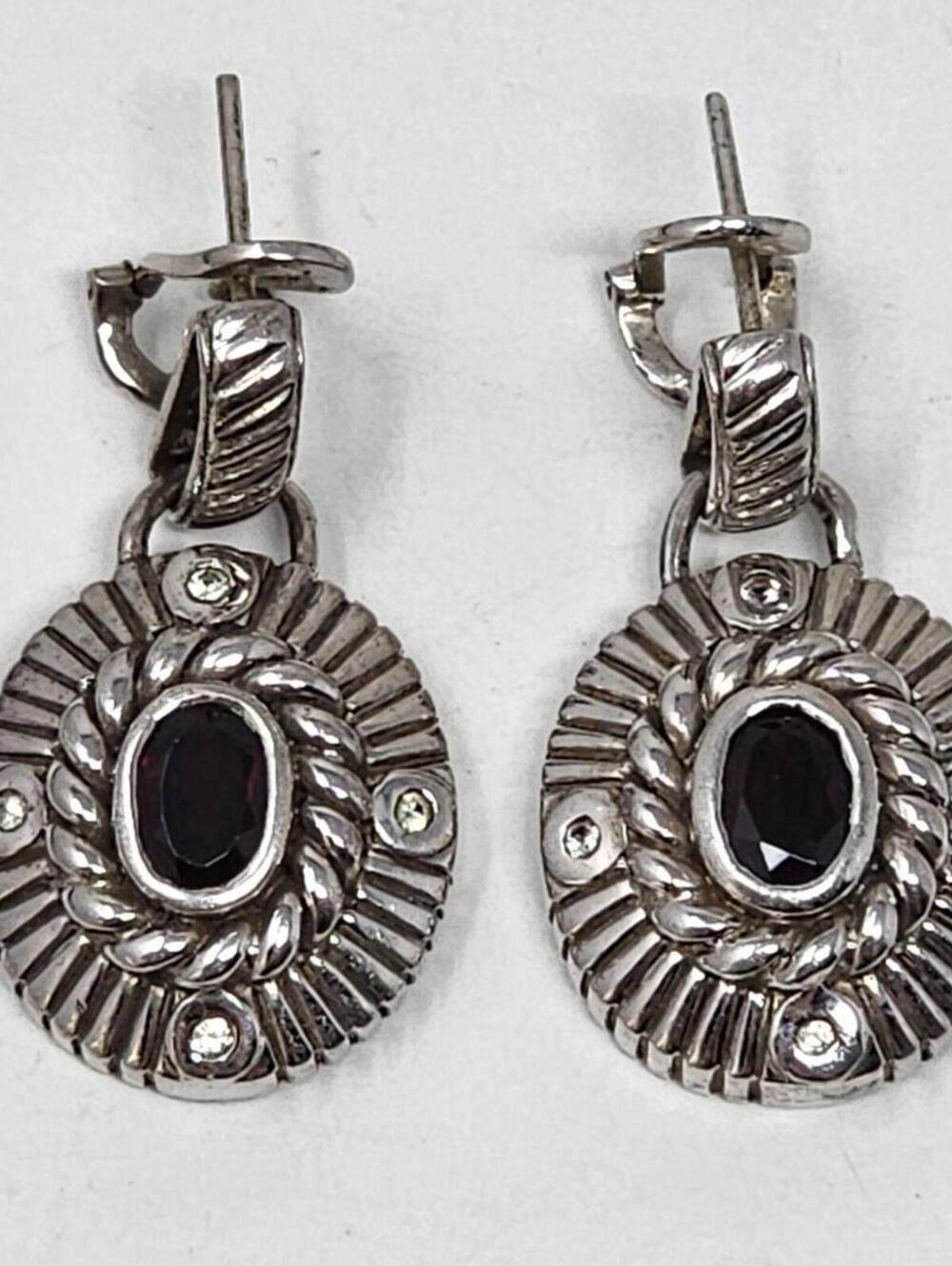 Antique Art Deco Sterling Garnet & Diamond Accent Earrings - Picture 1 of 14